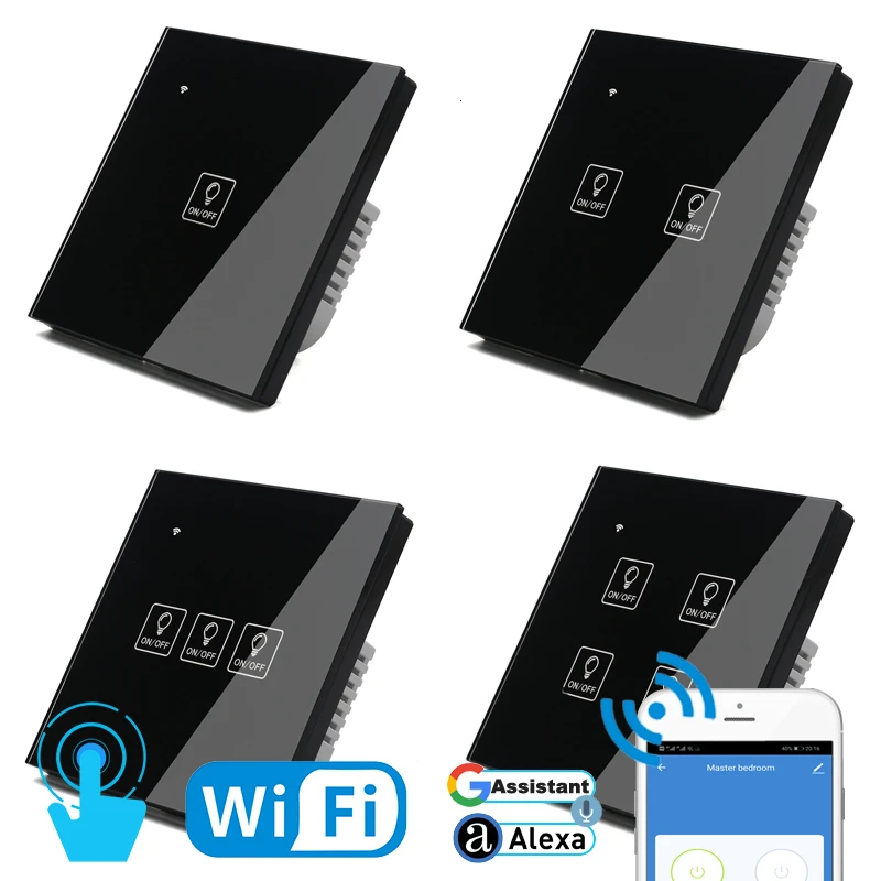 WIFI сенсорный светильник значок настенный выключатель черное стекло синий