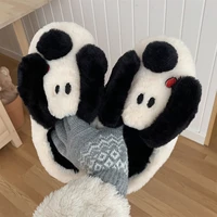 2022 new cute animal slipper for women girls fashion kawaii fluffy winter warm slippers woman cartoon black dog house slippers