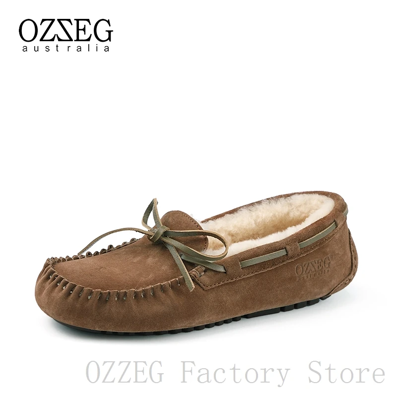 OZZEG/Роскошная брендовая дизайнерская обувь; женская зимняя обувь из натуральной кожи на плоской подошве; мужской зимний жакет на овечьем меху; лоферы с меховой подкладкой; обувь унисекс - Цвет: Unisex Coffee