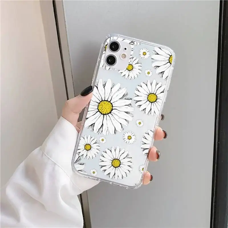 

Summer daisy flowers mobile Phone Case Transparent soft For iphone 5 5s 5c se 6 6s 7 8 11 12 plus mini x xs xr pro max
