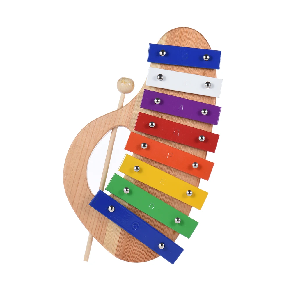 

Wood Pine Xylophone 8-Note 3mm Colorful Aluminum Plate with Handle Wooden Mallet Stick Exquisite Percussion Toddle Musical Toy