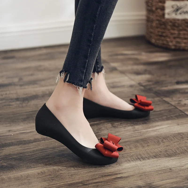 Korean Simple Bow Casual Shoes Fish Mouth Flat Bottom Jelly Shoes Flats Shoes Women Shoes Women Oxford Shoes for Women