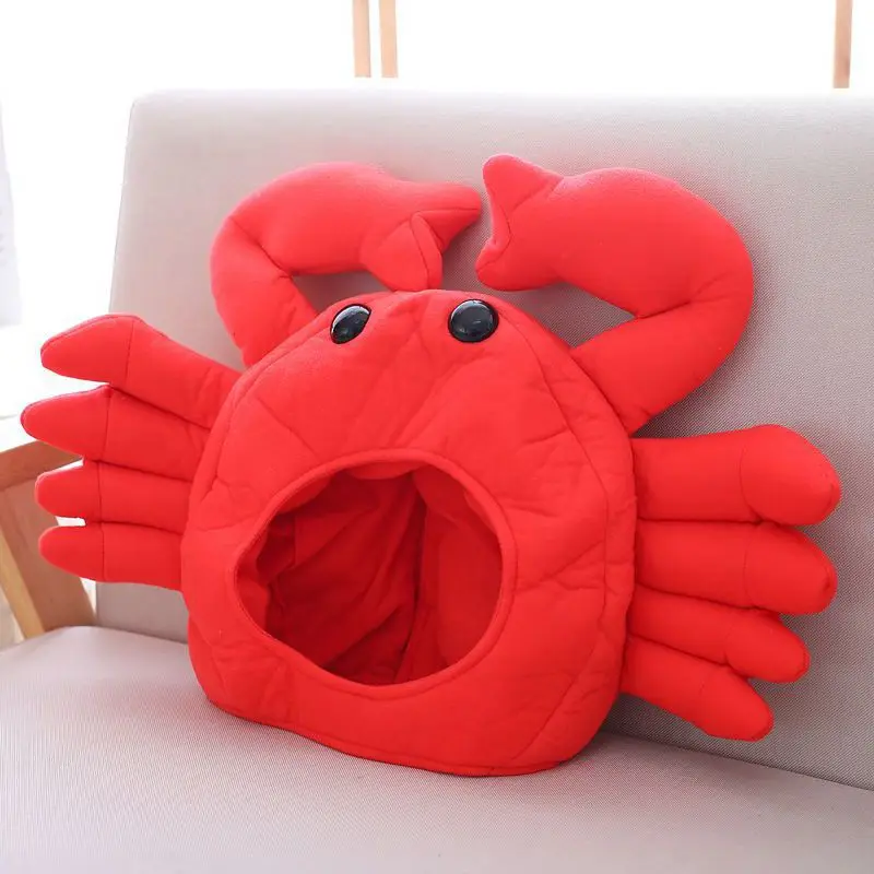 

New Cartoon Adult Red Crab Plush Hat Cap Funny lovely Red Crab Plush Head Hat Headgear Headdress Children Animal Plush Toy Doll