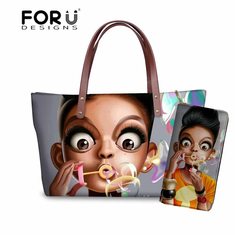 Черные художественные афроамериканские женские сумки FORUDESIGNS с принтом для