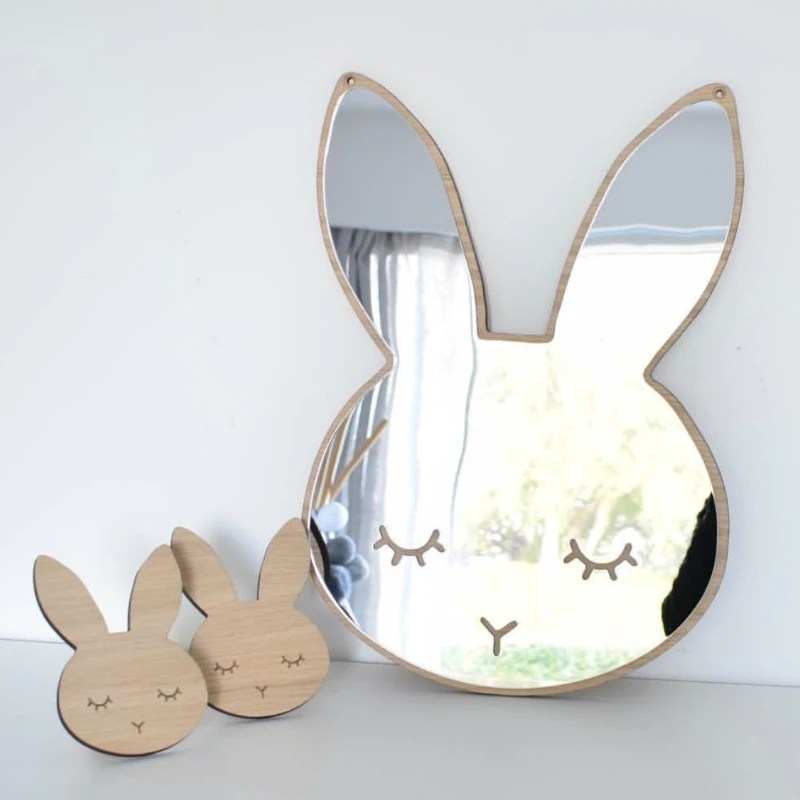 Ins стиль деревянное зеркало креативный мультфильм детское детская комната
