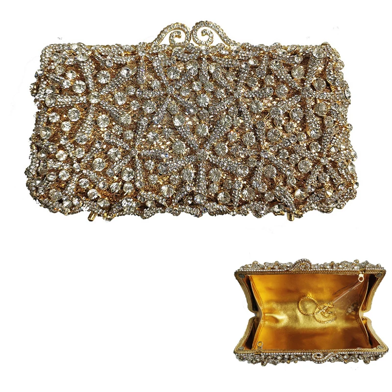 

Luxury Pink/Red/Gold Crystal Clutch Purse Evening Bags Clutches Women Party Wedding Prom Chain Handbags Diamond Minaudiere
