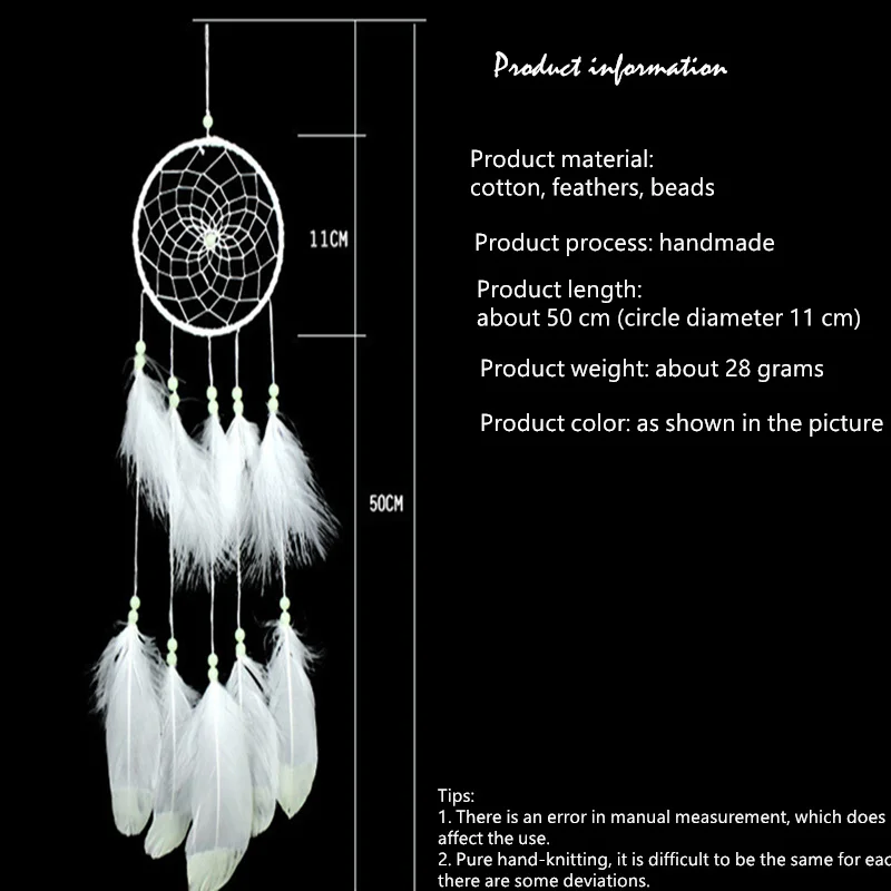 

Fluorescent Feather Dream Catcher Home Decor Wall Hanging Hand-Made Ornaments Girl Children Gift Living Room Decorations Pendant