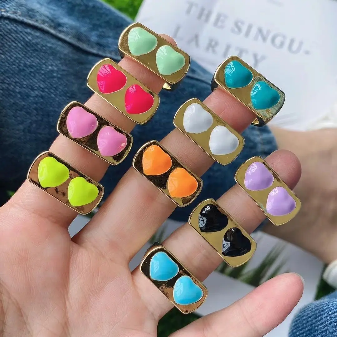 

10 шт., белые, розовые, синие, зеленые эмалевые прекрасные турецкие кольца в форме сердца, широкие золотые эмаль, любящее сердце, кольца на пал...