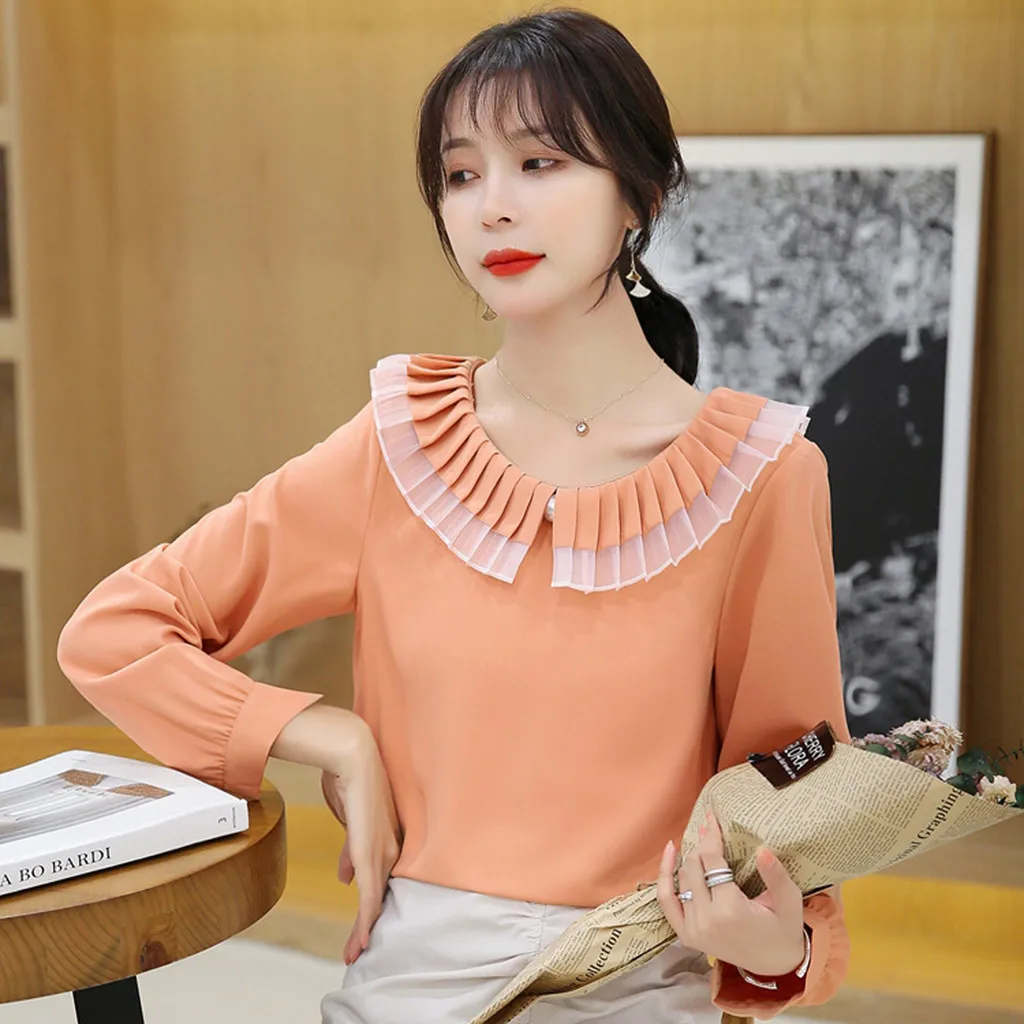 Женская блузка с длинным рукавом в винтажном стиле|Блузки| |