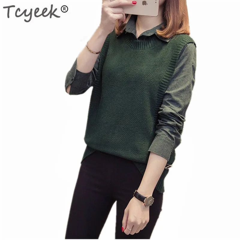 Женский свитер Осенний пуловер из двух частей в стиле пэчворк стильные зимние