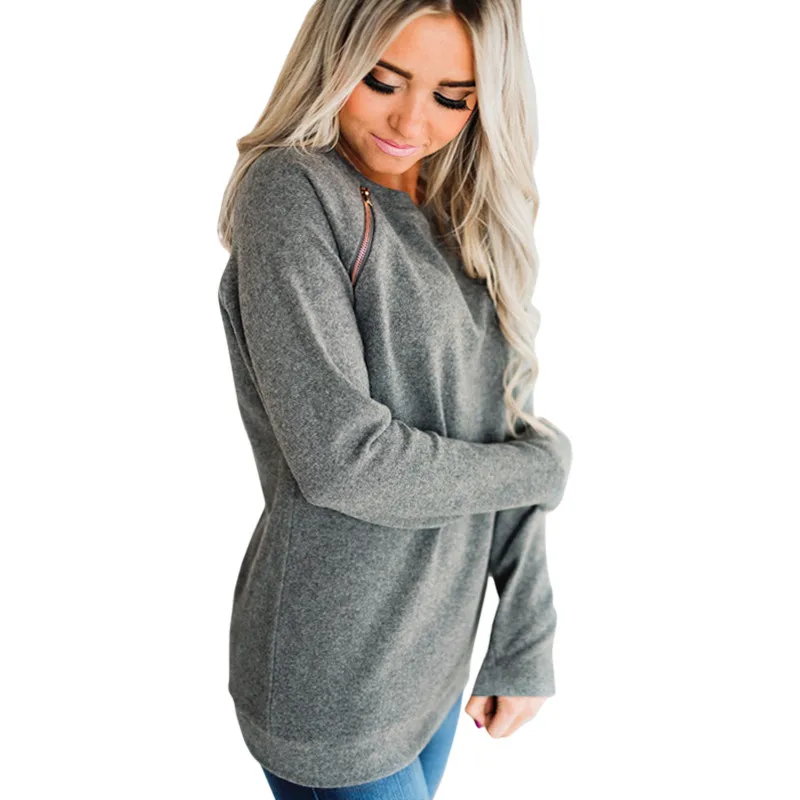 

Womens Student Plus Size Long Sleeve Solid Color Hoodies Girls Zipper O-neck Sweatshirt Casual Pullovers Lady Casual Tops Pink