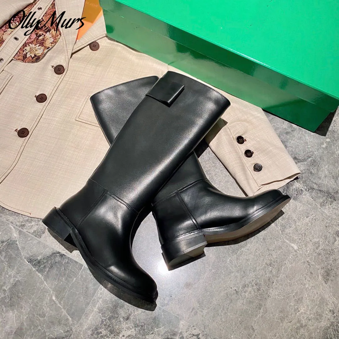 

Ollymurs New Genuine Leather Fashion Runway Boots Knee High Thick Low Heel Designer Boots Platform Boots