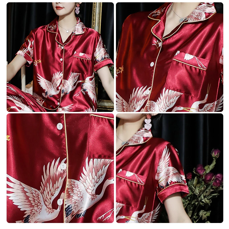 

Plus Size M-5XL Spring Summer Couple Pajamas Set Silk Satin Short-sleeved Men & Women Sleepwear Soft Pyjama Lovers Nightwear