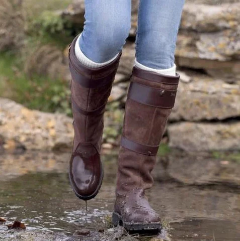 Зимняя женская обувь для прогулок длинные сапоги из искусственной кожи женские