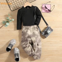 toddler kids girls spring full sleeve solid top shirts camouflage trousers young children baby fashion clothes set 2pcs 18m 6y