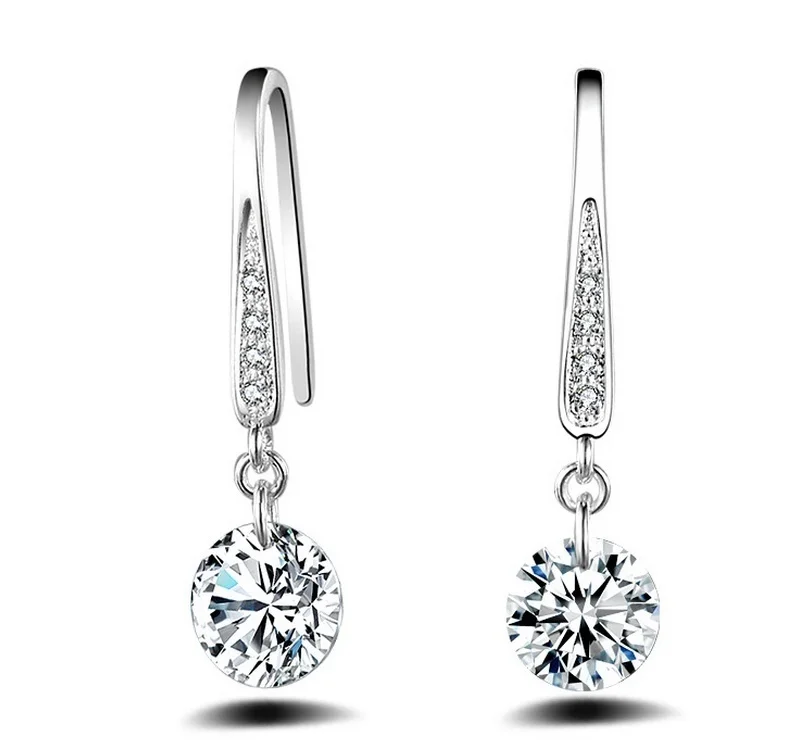 

FEECOLOR 1 PAIR Fashion Jewelry Silver Plated Crystal Hoop Dangle Earring Stud