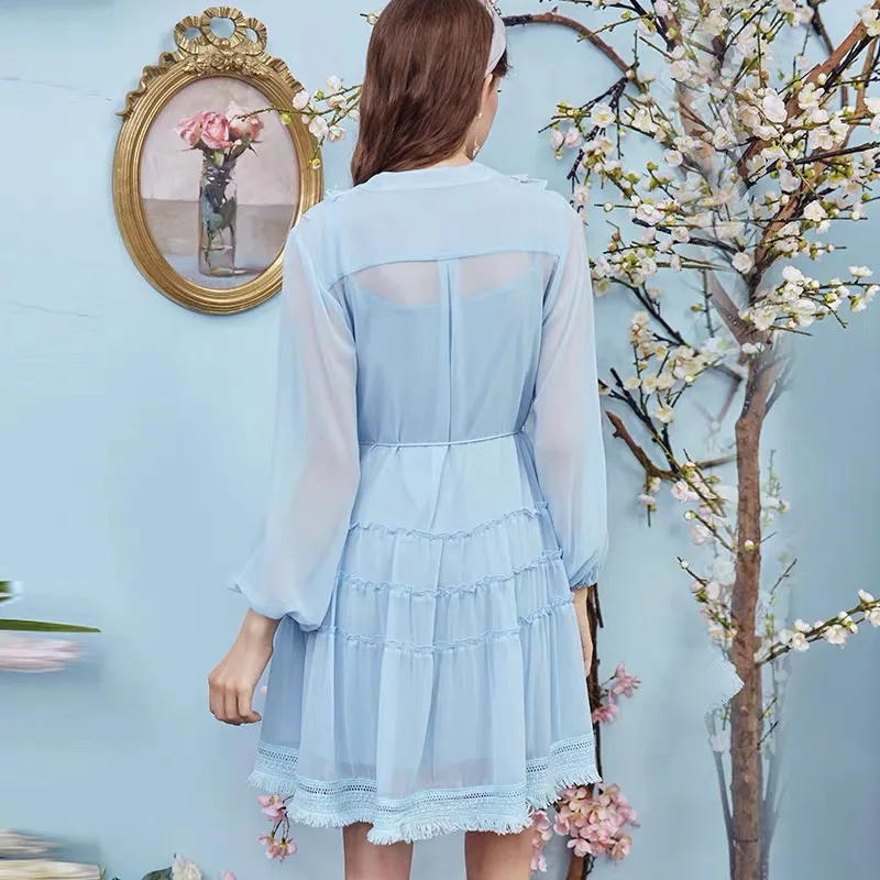 Женская французская повседневные свободные шифоновый пояс со шнуровкой и