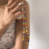 2021 new ins trendy colorful smiling beads chain mobile phone chain strap anti lost phone charm acrylic cord lanyard for women
