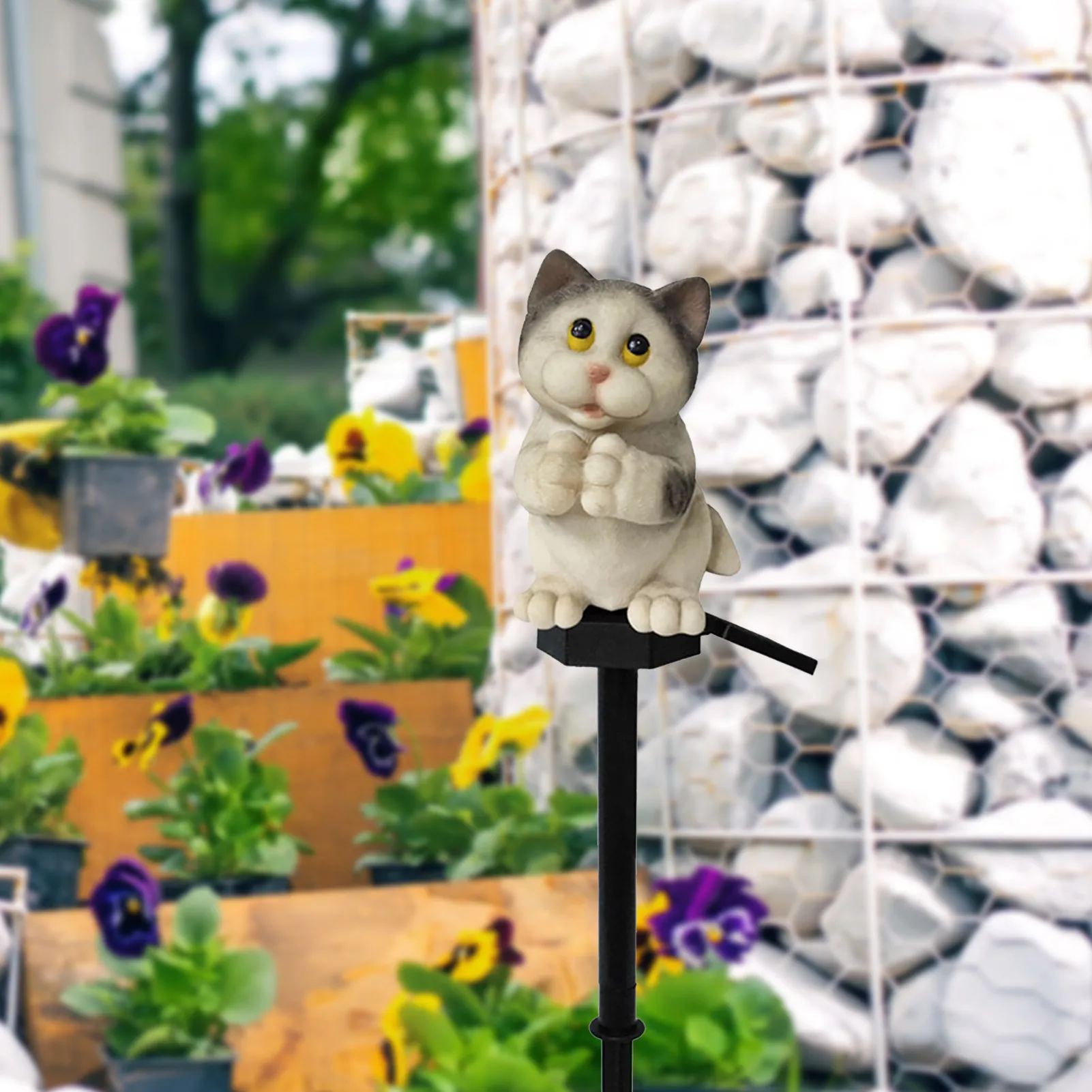 

Solar Resin Plug Light Craft Ornament Garden Courtyard Micro Landscape Holiday Decoration Cat Shape Waterproof Light Waterproof