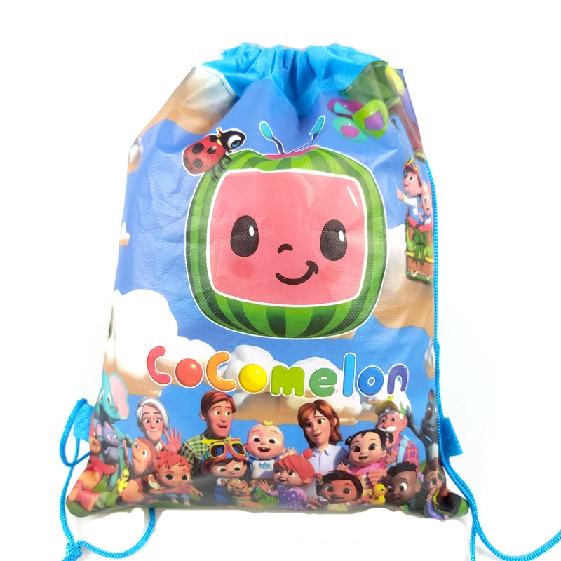 

10pcs/lot Cocomelon Theme Backpack Birthday Party Non-woven Fabrics Drawstring Gift Bag Baby Shower Decorate Soccer Mochila