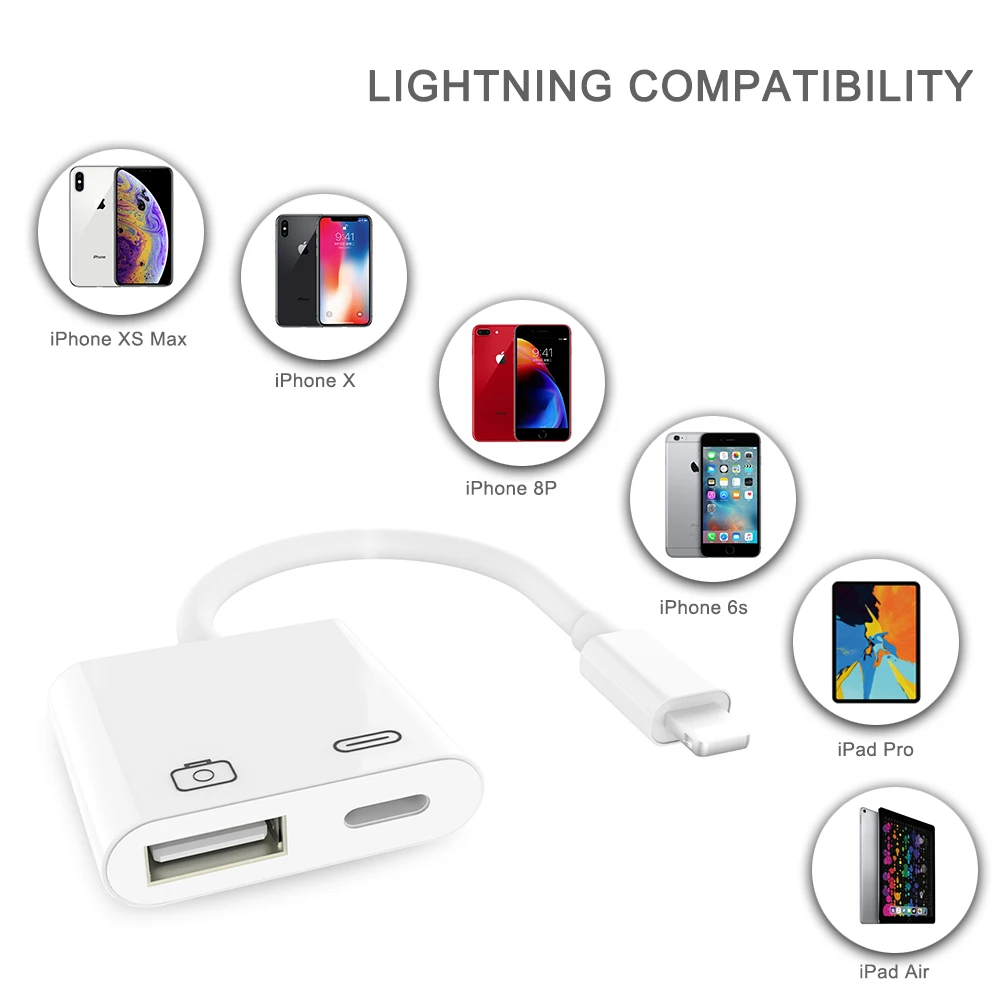 2 в 1 OTG адаптер для Lightning-USB 3 адаптер для камеры OTG кабель конвертер данных для iPhone iPad iPod клавиатура iOS 13 разъем