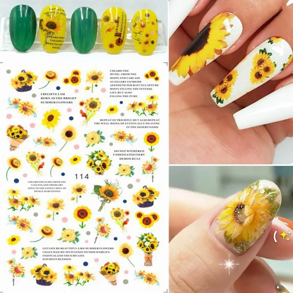 1pcs Sunflower Nail Stickers Blossom Florals Nail Art For Manicure Water Foils Decorations Sliders Tool Art Nail Decals Tra I7O9