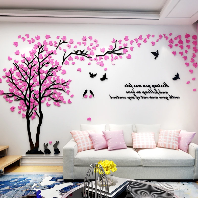 

3d Wall Sticker Love Tree With Bird Rabbit Decals For Wall Living Room Decoration Acrylic Wall Stickers Tv Background Wallpaper