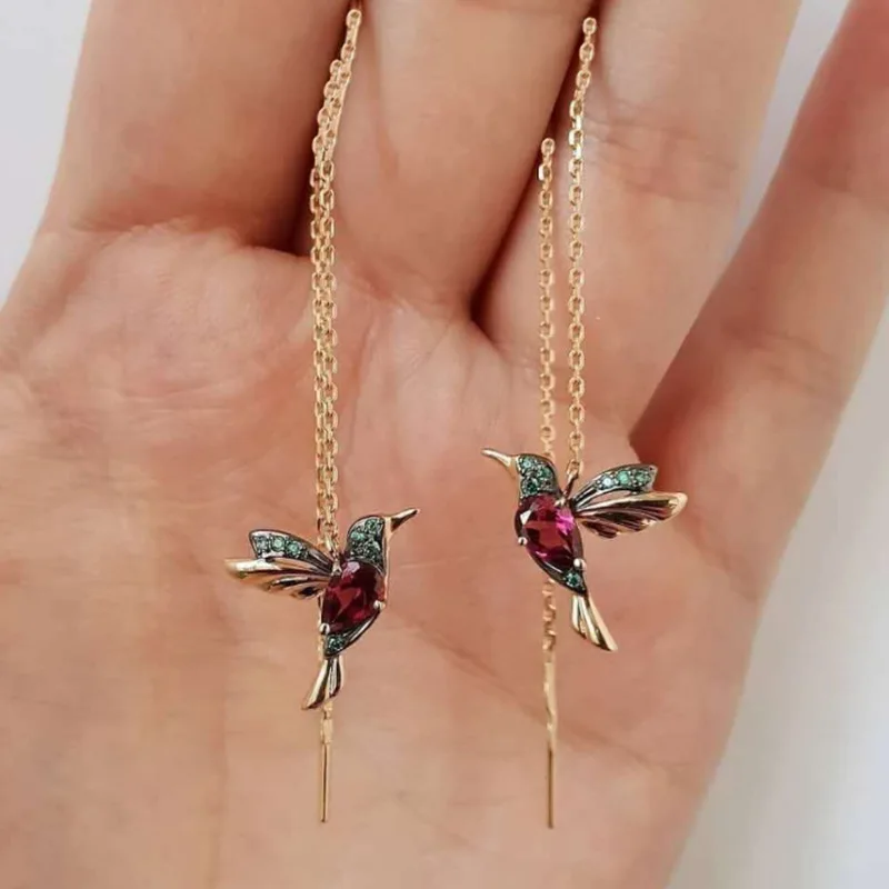 

Chinese style undefined spreading wings bird earrings Pretty temperament bird inlaid earrings for women present costume jewelry