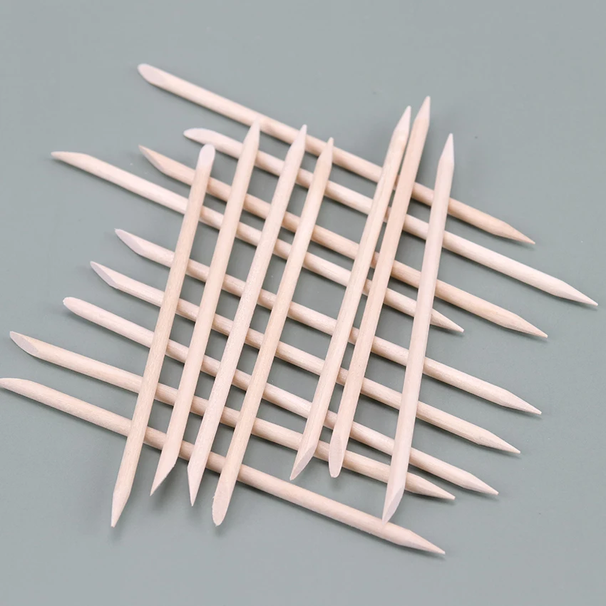 100 шт оранжевого дерева двойной конец ногтей ручка кутикулы толкатель для