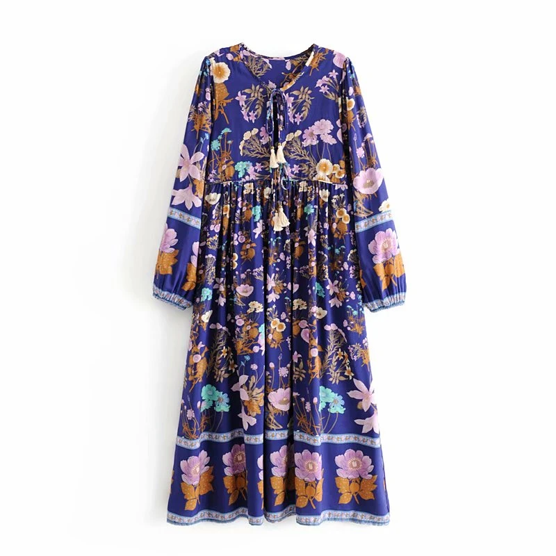 Винтажное шикарное модное богемное женское платье миди с цветочным принтом и