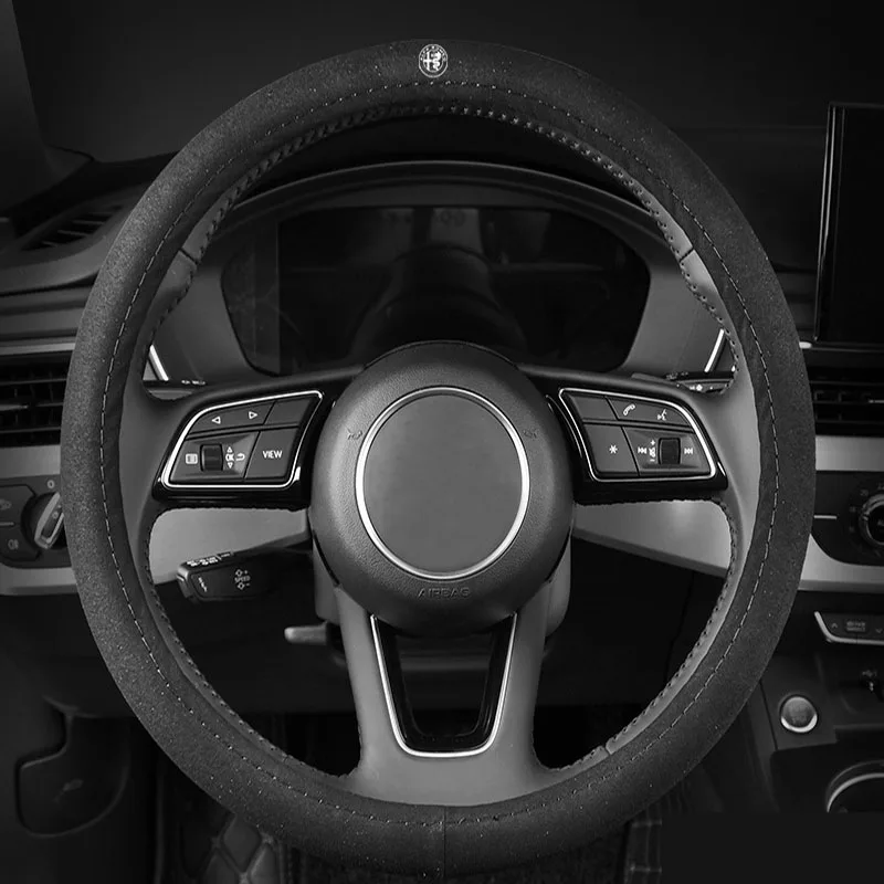 

38CM Suede Steering Wheel Cover Non-slip Comfortable For Alfa Romeo Stelvio Giulia Accessories Car Styling Interior Modified