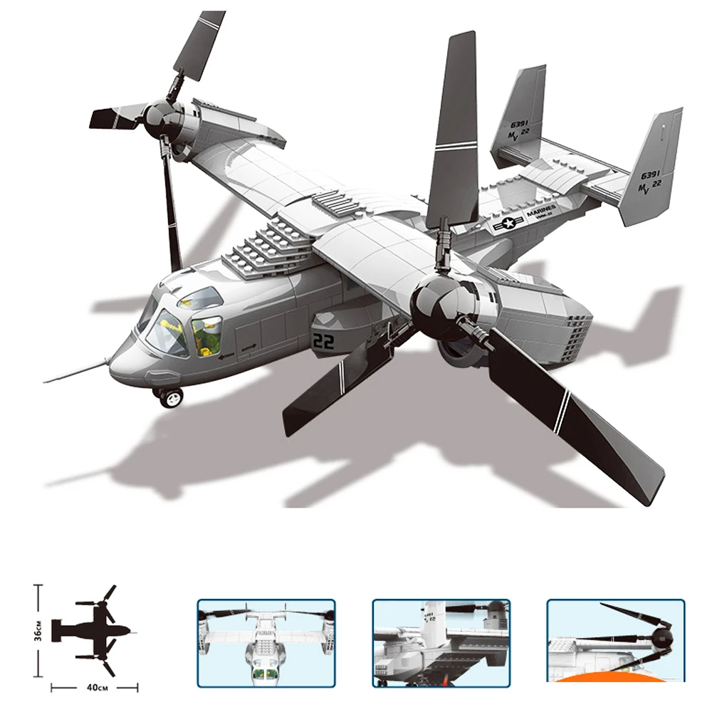 

Wange 5006 Military series The US V-22 OSPREY TILTRTOR AIRCRAFT 1:44 model Building Blocks Classic aircraft toys For Children