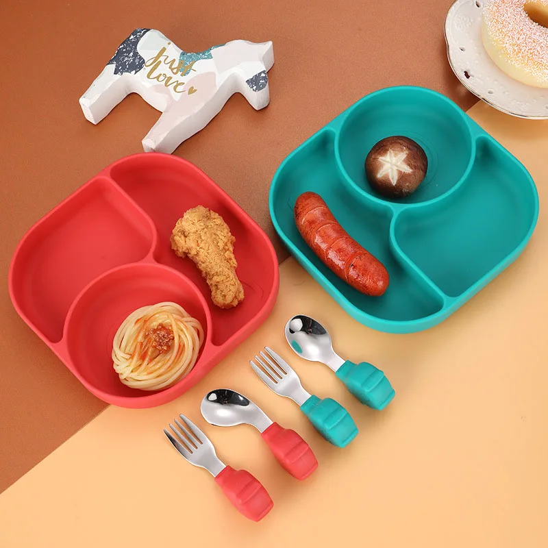 

Baby Tableware Set Children Utensil Stainless Steel Toddler Dinnerware Cutlery Cartoon Infant Food Feeding Spoon Fork Plate