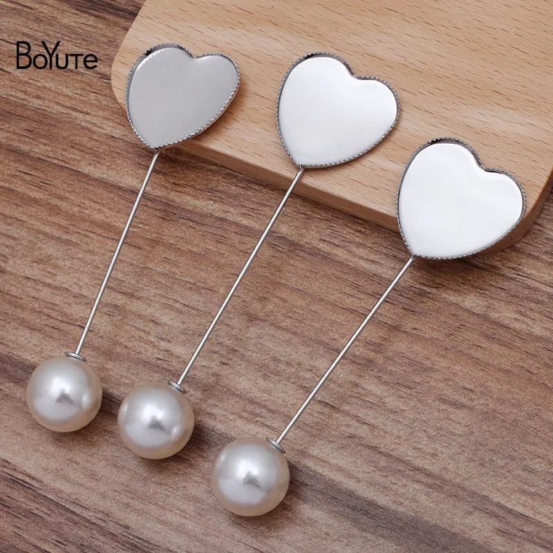 

BoYuTe (20 Pieces/Lot) 25MM Heart Cabochon Blank Lapel Pin Base with Pearl Stopper Diy Handmade Brooch Pins Accessories