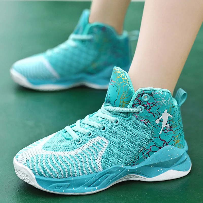 

2021 Spring and Autumn Casual Fashion High-top Woven Breathable Children's Sports Shoes Men's and Women's Basketball Shoes