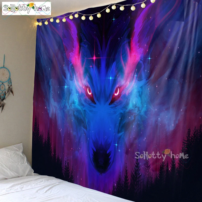 Светящиеся психоделические настенные гобелены волка аниме гобелен Бохо