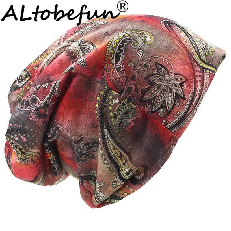 

ALTOBEFUN Thin Vintage Cashew Design Skullies And Beanies Women Scarf Face Mask Autumn Winter Dual-use Hats For Ladies BHT017
