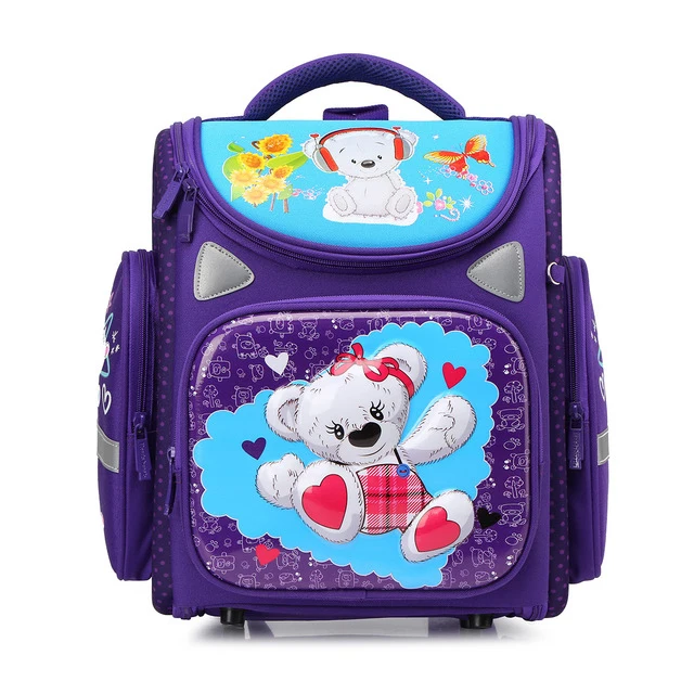 purple bear Ортопедические школьные рюкзаки для девочек мультяшный Кот 3D сложенные рюкзаки для мальчиков Водонепроницаемая детская школьная сумка Mochila Escolar - Цвет: purple bear