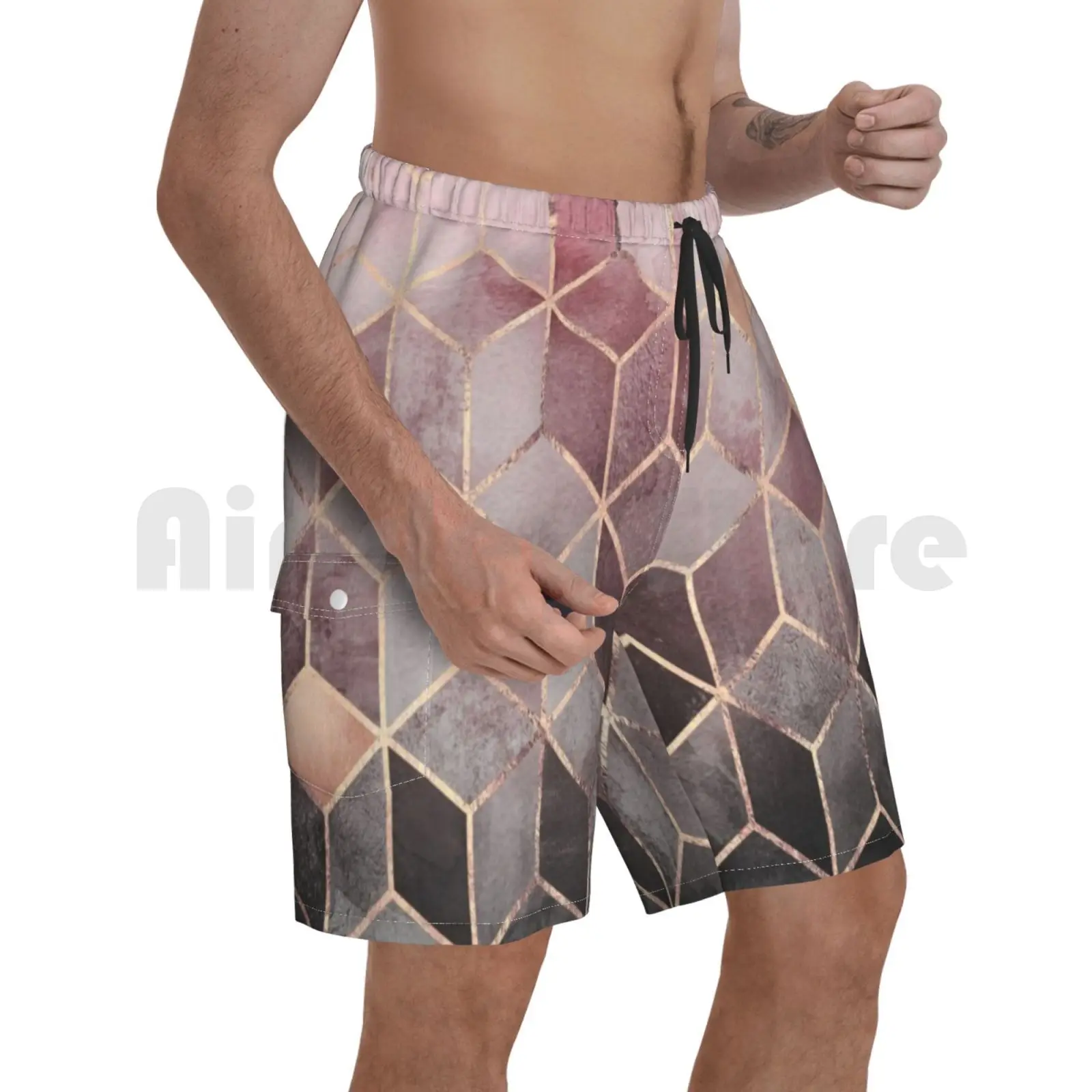 

Beach Shorts Pink And Grey Gradient Cubes Graphic Pattern Abstract Pink Geometric
