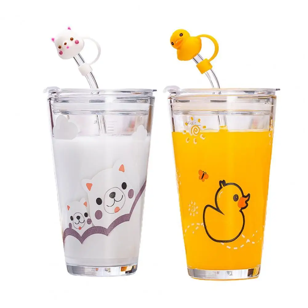 

1 Set Lovely Glass Cup Cartoon Design Multifunctional Creative Children Breakfast Milk Mug for Home