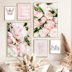 Картина с изображением розовых цветов, Картина на холсте, настенный художественный плакат и принт, нордический Современный модный домашний декор для гостиной, дизайн стен