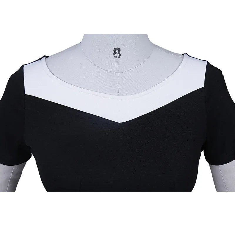Women Elegant Dress 2019 Spring summer Short Sleeve O Neck Knee Length Shift pencil Dresses OL Style Black and white Work | Женская