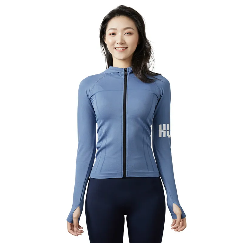 

Letter Printed Hooded Running Jacket Long Sleeve Sweatshirt Ladies Yoga Sports Zipper Fitness Top