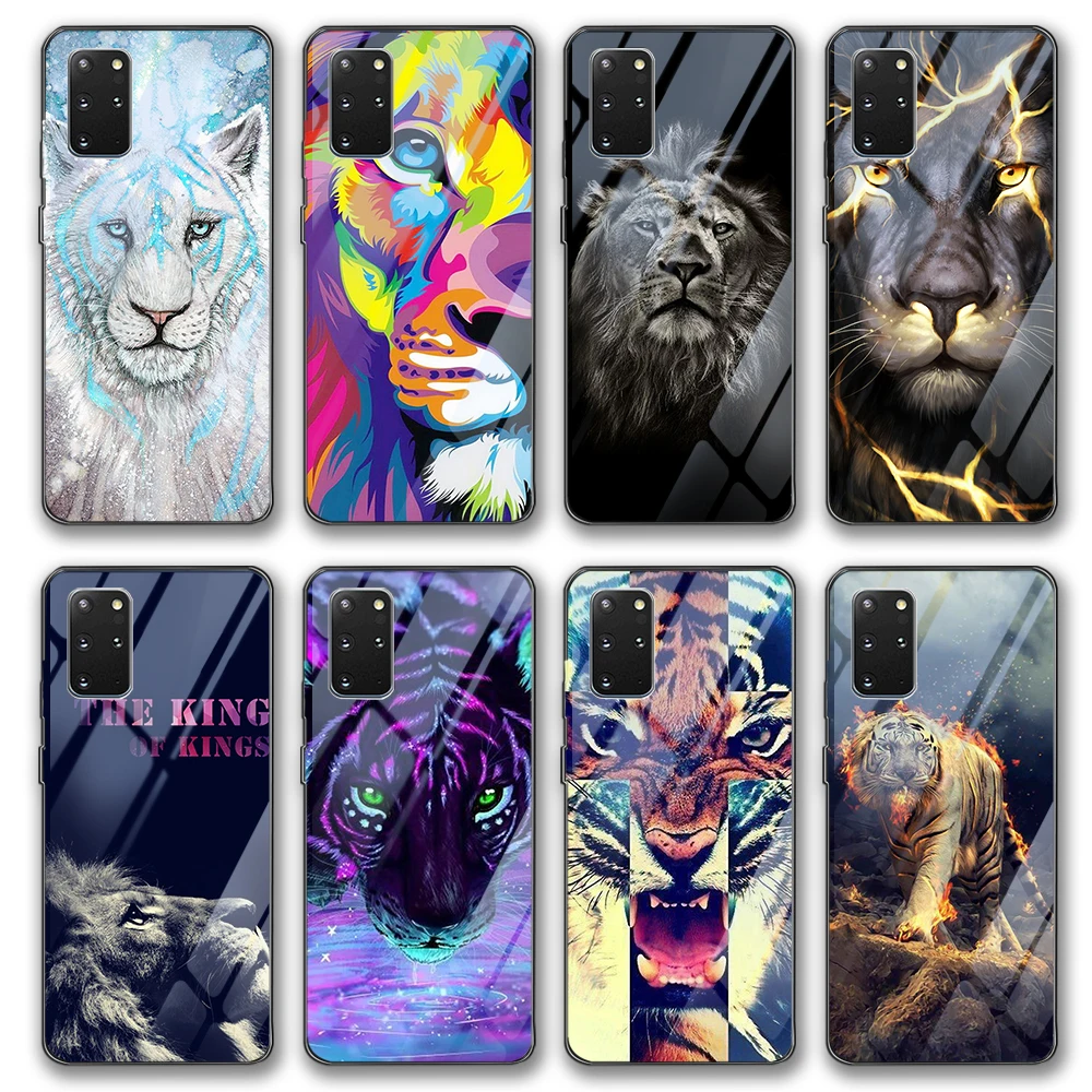 

Lion Tiger Glass Case for Samsung Galaxy S21 A51 S20 A50 A71 A70 S10 S9 S8 A21S M31 S10e A20 A30 Note 20 10 9 8 Lite Plus Ultra