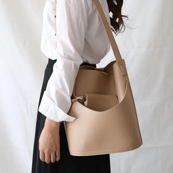 

Women Bucket Bag Korean style ladies Shoulder Casual Crossbody Bag Large Capacity PU Leather purse and hanbags Black bolsas