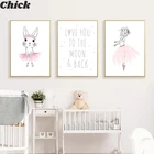 Постер для детской комнаты с изображением розового кролика, детский постер, декор для детской комнаты, Настенная Картина на холсте с изображением балерины, девушки, спальни