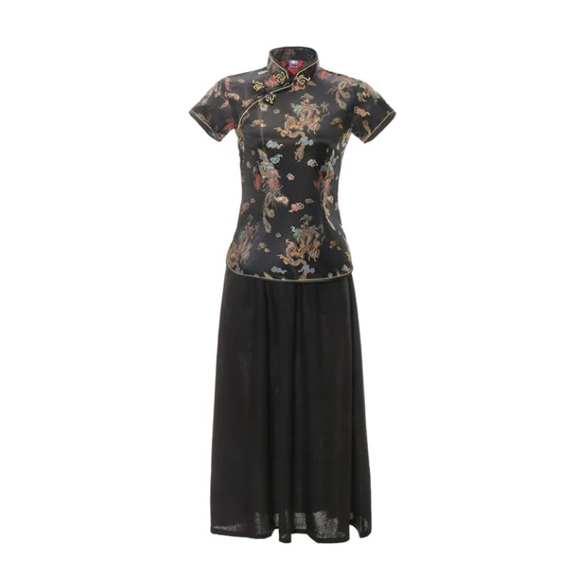 Элегантная атласная рубашка-Ципао топы китайская одежда повседневная женская