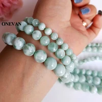 onevan natural a green angelite charm beads smooth round stone bracelet necklace jewelry making diy accessories gift design