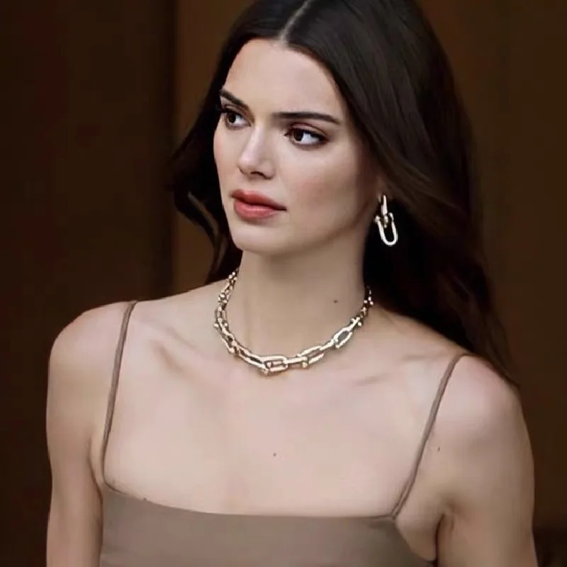 

Hip hop Street Style Stainless Steel Gold Color Punk U Shape Necklaces For Women Chunky Chain Statement Jewelry