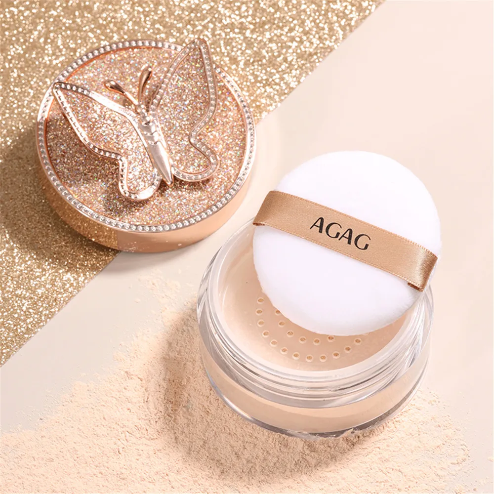Butterfly Face Loose Powder Makeup Natural Finishing Waterproof Korea Cosmetic For Finish Setting With Puff |